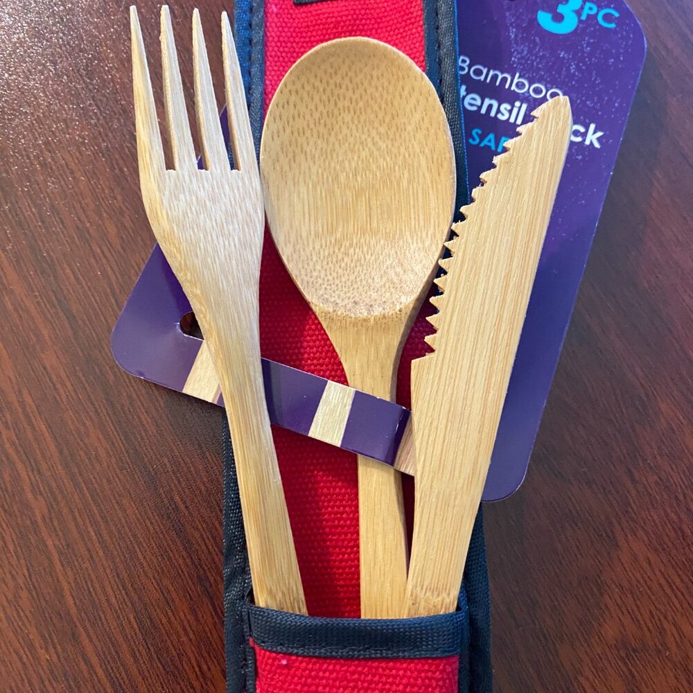 Reusable Bamboo Utensil Set Red (includes 2 sets) - Picture 3 of 3